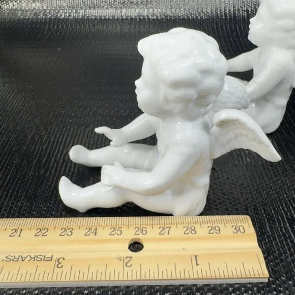 Fitz And Floyd White Porcelain Angel Cherub Set 2‎ Figurine W Original Stickers
